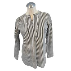 Talbots Size P Gray White Striped Blouse No Iron
